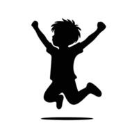 Silhouette of a little boy jumping with arms up vector