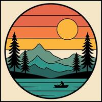 a man in a canoe is on the water in a forest vector