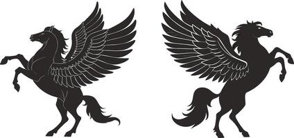 Two black horses with wings on their backs vector