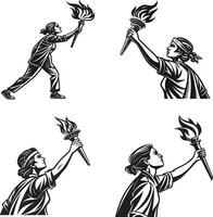 Inspiring Torch Bearer Silhouettes for Revolutionary Causes vector