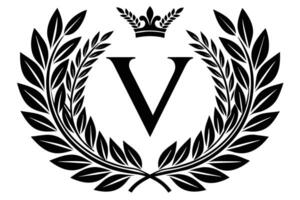 A Elegant Monogram V with Laurel Wreath and Crown Design vector