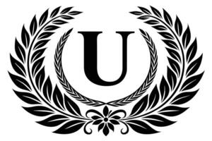 Elegant Monogram U with Laurel Wreath Design vector