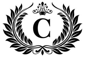 A Elegant Black and White Monogram C with Laurel Wreath vector