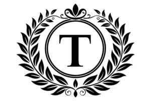 Elegant Monogram T with Laurel Wreath Design vector