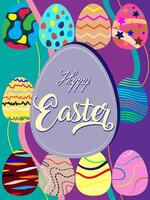 Happy Easter banner, poster, greeting card. Trendy Easter design with typography, eggs, in colorful. abstract background Modern minimal style vector