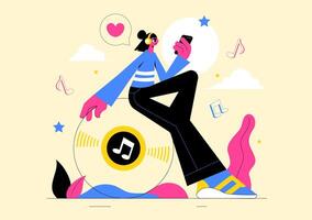 Music Performance Illustration with Musicians Playing Instruments on Stage vector