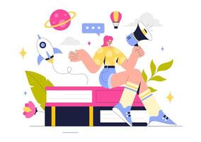 Storytelling Process Illustration with Copywriter Creating Content for Social Media vector