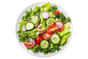 A plate of salad with cucumbers, tomatoes and lettuce png