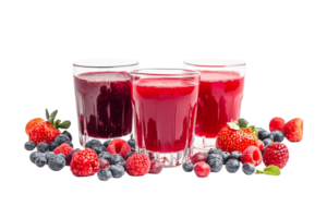 Three glasses of juice with berries and berries png