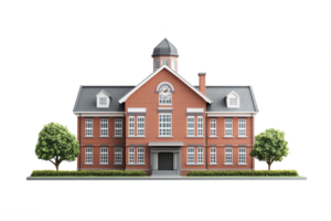A red brick school building with a clock tower png