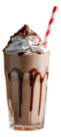 A chocolate milkshake with a straw and a red and white striped straw png