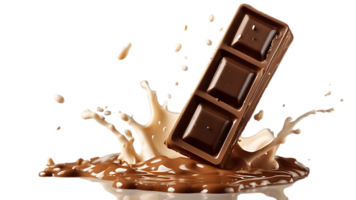 Chocolate bar splashing into a splash of milk png