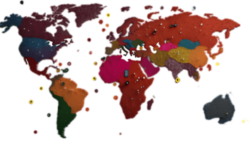 A map of the world with many different colored dots png