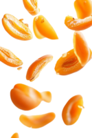 A bunch of orange fruits are falling to the ground png