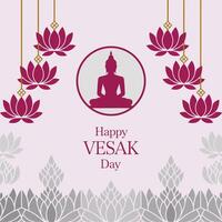 Happy vesak day background with buddha statue and lotus flowers vector