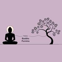 Happy bhumi puranam background with tree and buddha statue vector