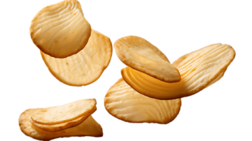 Several potato chips are falling in the air png