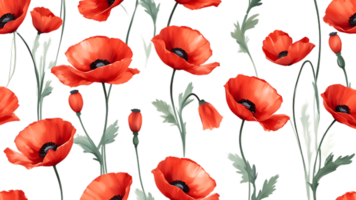 Seamless pattern with red poppies on black background png