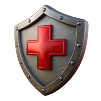 dramatic rustic Medieval Shield Metal with Red Cross Transparent Background genuine png