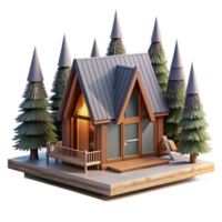 magnificent minimalist Modern Cabin Architecture Forest Setting Isolated authentic png