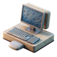 beautiful rustic Modern Desktop Computer with Keyboard and Mouse Transparent Background genuine png