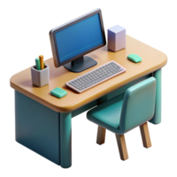 extraordinary rustic Modern Desk with Computer and Keyboard Isolated high resolution png