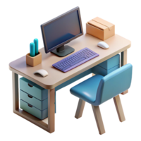 elegant rustic Modern Desk with Computer and Keyboard Isolated high resolution png
