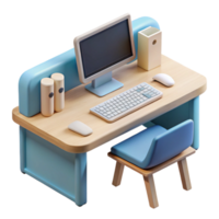 vibrant minimalist Modern Desk with Computer and Keyboard Isolated original png