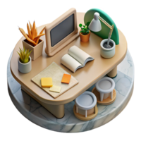 dramatic rustic Modern Desk with Stationery Items Top View Transparent Background high resolution png