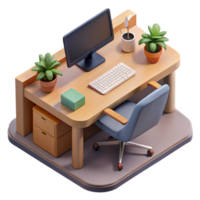 dramatic abstract Office Desk with Computer Top View Isolated authentic png
