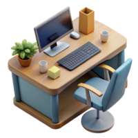 magnificent rustic Office Desk with Computer Top View Isolated professional png