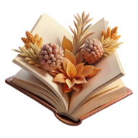 impressive minimalist Open Book with Dried Flowers Isolated genuine png