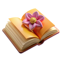 wonderful artistic Open Book with Flower Bookmark Cutout on Transparent Background premium png