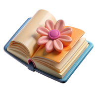 vibrant minimalist Open Book with Flower Bookmark Cutout on Transparent Background high quality png