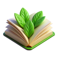 impressive modern Open Book with Green Leaves Transparent Element high resolution png