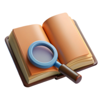 beautiful rustic Open Book with Magnifying Glass Isolated original png