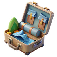 impressive minimalist Open Travel Suitcase with Clothes Cutout premium png