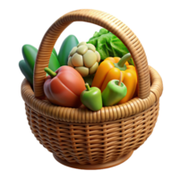 magnificent artistic Organic Vegetables Basket Wicker Transparent Background high quality png