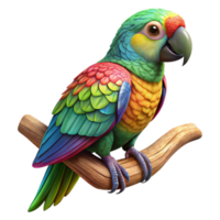 beautiful abstract Parrot on Branch Colorful Plumage Transparent Background png