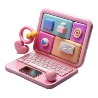 elegant rustic Pink Laptop with Social Media Management Tools Isolated original png