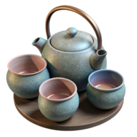 elegant modern Realistic Japanese Tea Set Ceramic Cups and Teapot Cutout professional png