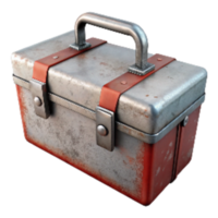 serene traditional Rustic Metal Toolbox Top Angle Isolated on Transparent Background png