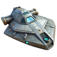 vibrant classic Sci Fi Spaceship Angled View Cutout high resolution png