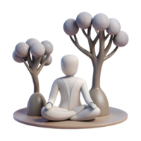 serene rustic Silhouette of Person Meditating Under a Tree Cutout Element png