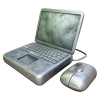 impressionante rústico prata computador portátil com externo rato isolado elemento detalhado png