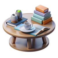 serene abstract Simple Coffee Table with Books and Magazines Transparent Background authentic png