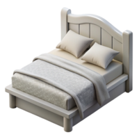 beautiful creative Simple White Bed Frame with Gray Bedding Transparent Background png