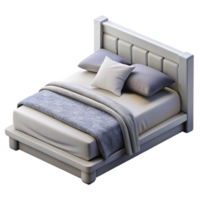 dramatic modern Simple White Bed Frame with Gray Bedding Transparent Background detailed png