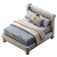 vibrant creative Simple White Bed Frame with Gray Bedding Transparent Background high resolution png