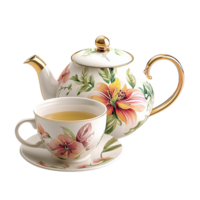 floral teapot with a matching teacup png